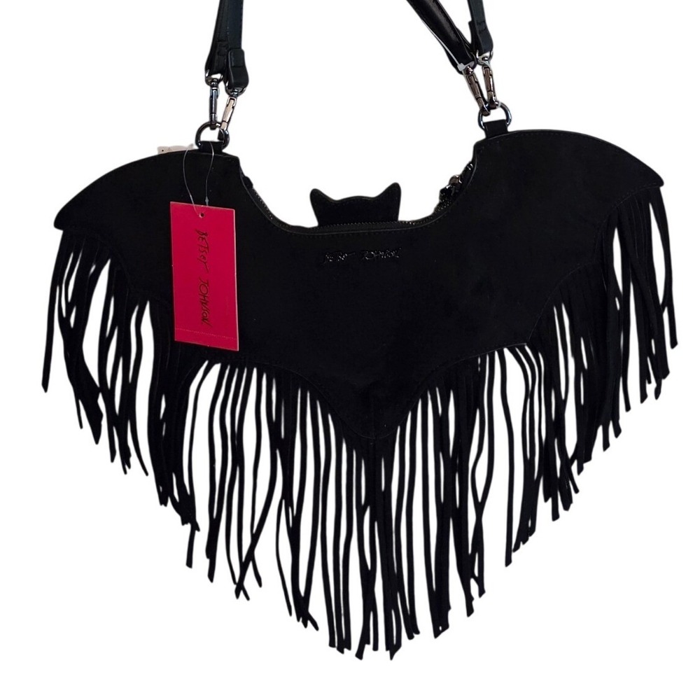 Betsey Johnson Crossbody Bag Black New Bat Fringe Gothic Xoblaire